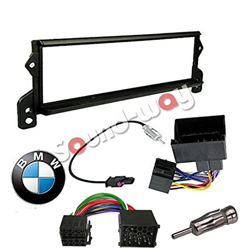 Sound-way Kit Montage Autoradio, Cadre Façade 1 DIN, Cable Adaptateur Connecteur ISO, Adaptateur Antenne, Compatible avec Mini Cooper