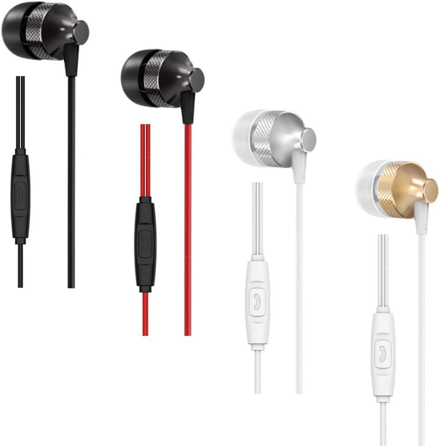 GEESHIDA 4 Pack Earbud Headphones in-Ear mic 3.5mm Electronics Wired Headphones (Earphones/Earbuds/Headset) for iOS and Android Smartphones, Laptops, Gaming, Chromebook