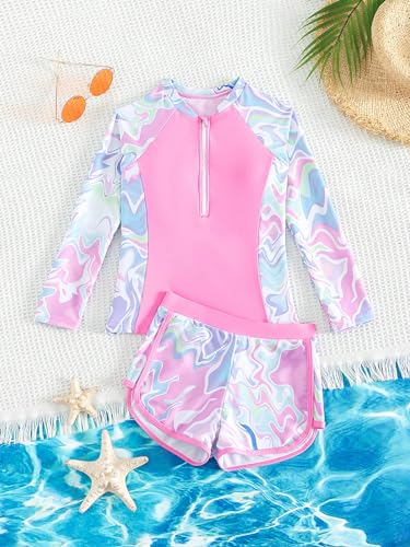 WDIRARA Girl's 2 Piece Swimsuit Wave Striped Print Half Zipper Swimwear Bathing Suits3