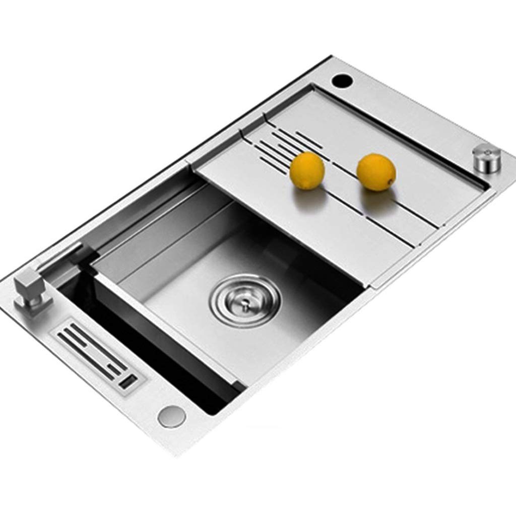 ZQFHSX Kitchen Fixtures Hand Sink 304 Stainless Steel 4MM Thick Single Basin Stepped Under Counter (Color : Silver, Size 81 * 43 24cm)