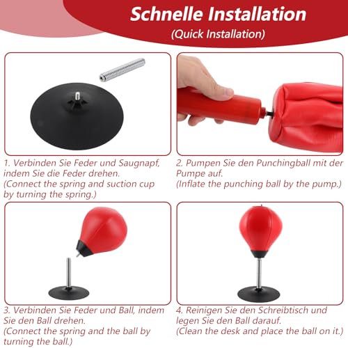 Oungy Boxsack für den Schreibtisch mit Tischklemme, Boxball mit Starken Saugnäpfen, Boxsack Stehend Kinder zum Stressabbau, Heavy Duty Boxbirne Hängend für Bürotisch und Theke (Rot-Schwarz)