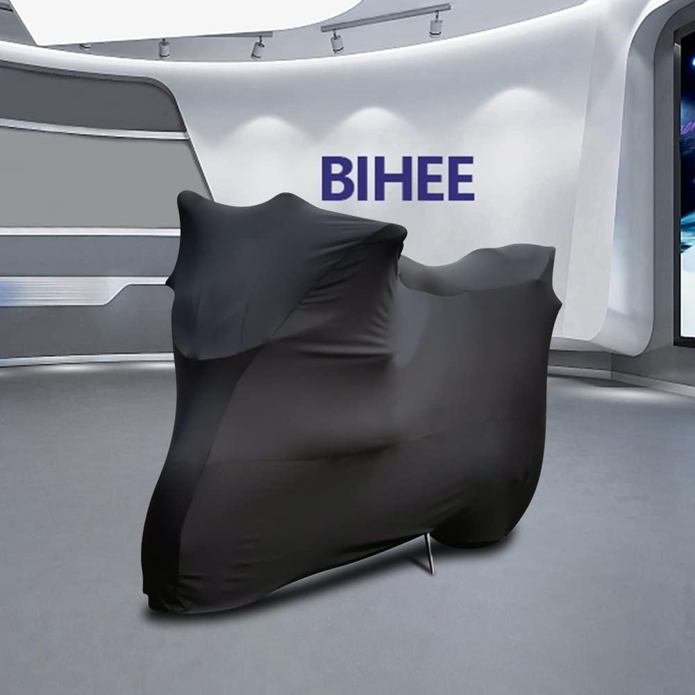 BHIEE Indoor Motorrad Abdeckplane Stretch Stoff Innen Motorradabdeckung Staubschutz-elastischer Motorradplane Motorrad Schutzhülle 245 x 104 x 125 cm Schwarz