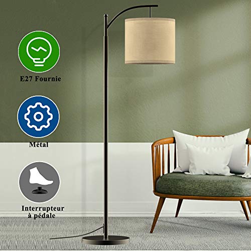 Preisvergleich Produktbild Depuley Stehleuchte für Wohnzimmer, Bodenlampe, Innenraum, Bogen, neigbar, modernes und nordisches Design, Schwarz aus Metall und Stoff, mit LED-Leuchtmittel E27 im Lieferumfang enthalten, Höhe 1,53m