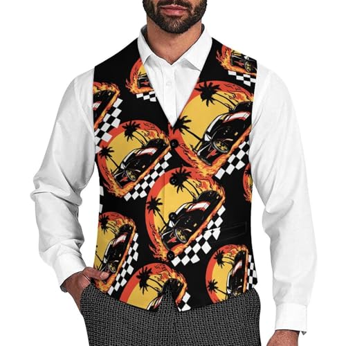 Us Muscle-Car Racing Men's Suit Vests Dress Vest V-Neck Waistcoat Slim Business Formal with Pocket