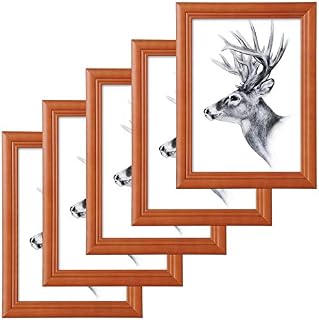 WOLTU Ramka na zdjęcia 13 x 18 cm, zestaw 5 ramek na zdjęcia, drewniane ramki z passe-partout, do zawieszenia w pionie lub poziomie, dekoracja ścienna, srebrna
