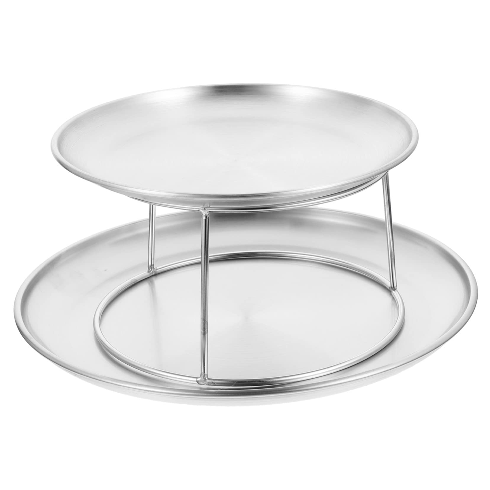 INOOMP Set Vassoio Torta Doppio Strato in Acciaio Inossidabile Argento Riutilizzabile per Dessert e Snack per Feste e Uso Party