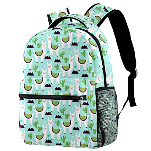 Sac à dos alpaga bleu avec porte-bouteille pour loisirs et campus