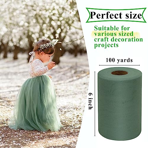 image for IONTACH Sage Green Tulle Fabric Rolls 6 Inch by 100 Yards (300 feet) F