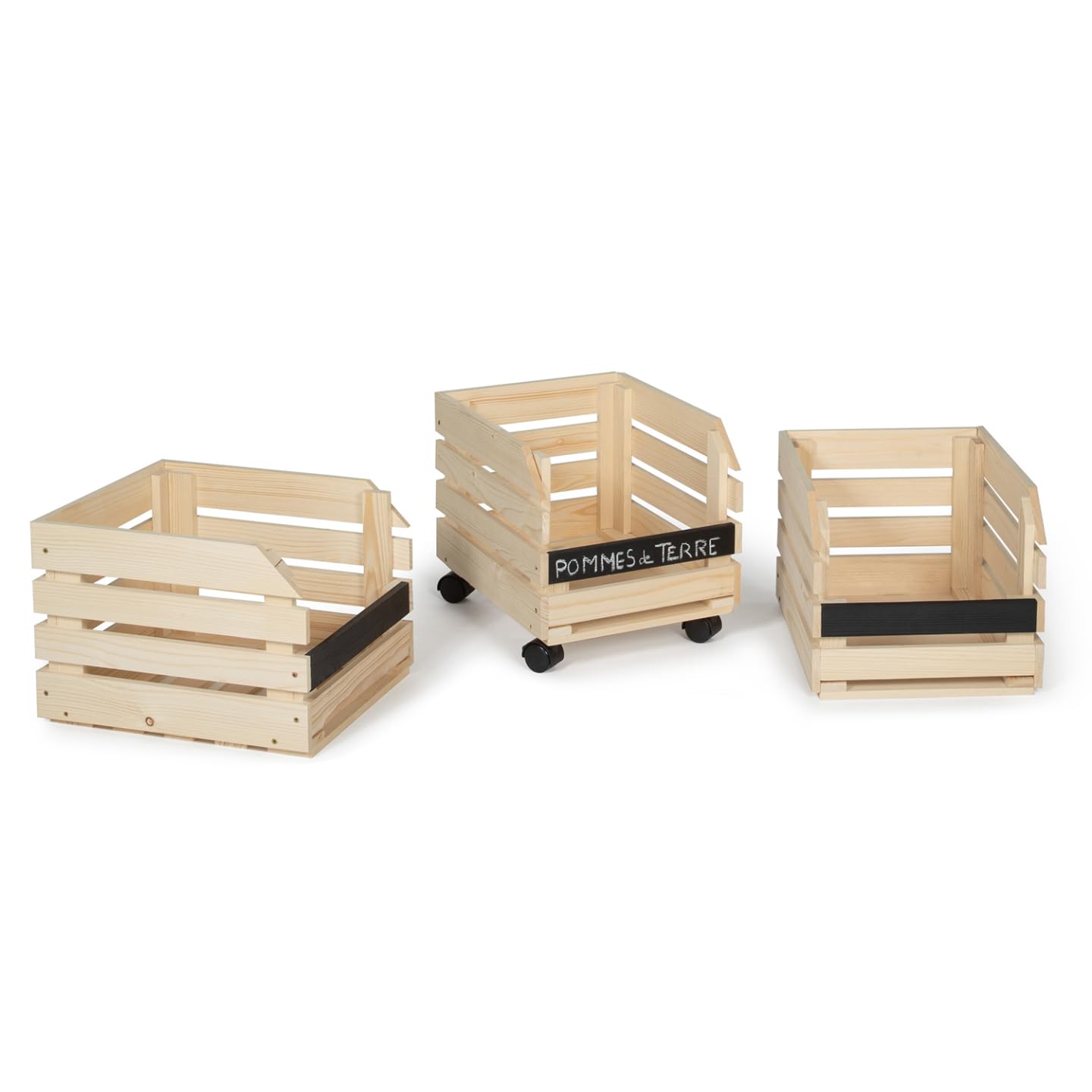 IDMarket - Carrello portavivande con 3 cestelli in legno per frutta e verdura