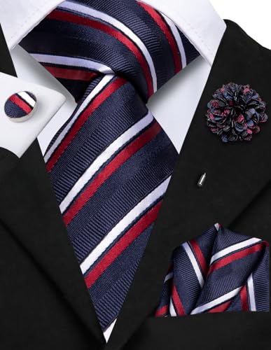 Image of Hi-Tie Men's Tie Lapel Pin Set Pocket Square Cufflinks Formal Woven Silk Tie Sets Wedding Party
