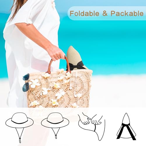 Image of Beach Hat for Women, Wide Brim Sun Straw Hats for Women, Sun Hat Womens UPF 50+ UV Protection, Floppy Foldable Summer Hats