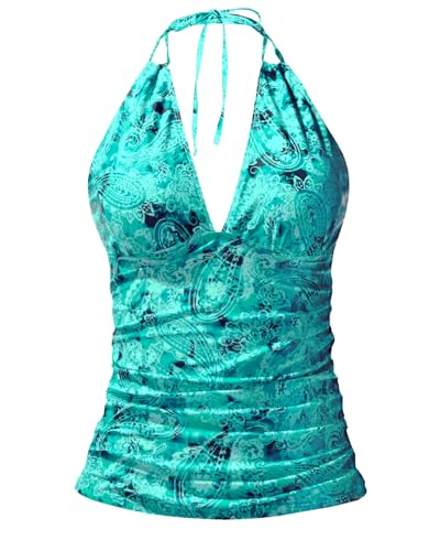 Image of Yonique Women's Halter Tankini Top V Neck Swim Top Tummy Control Bathing Suit
