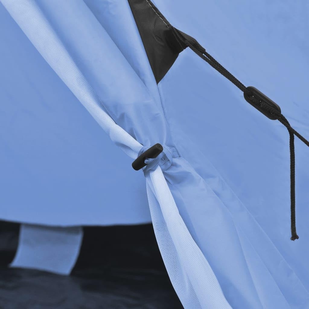 Tienda de campaña tipo azul para 4 personas, tienda de campaña de 4 plazas con marco de hierro, doble techo y suelo de polietileno, 2 ventanas con mosquitera, 365 x 365 x 250 cm, funda incluida