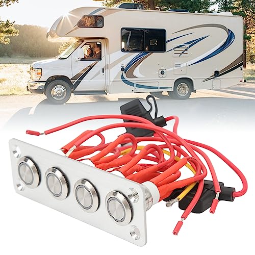 Yctze 4 Gang Switch Panel Blue Light DC 12V 16A Stainles Boating Rocker switches4 Gang Rocker Switch Panel On Off Toggle Switch Marine Boat