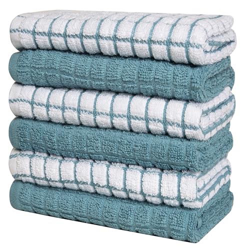 Image of Bumble Kitchen Towels (6 Pack) | 16 inch x 28 inch | 100% Cotton Dish Towels for Kitchen | 380 GSM | Soft, Highly Absorbent & Durable Dish Towels with Hanging Loop | Aqua