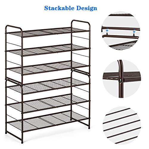Bextsrack 3-Tier Shoe Rack, Stackable & Adjustable Wire Grid Shoe Shelf Storage Organizer For Closet Bedroom Entryway - Bronze #TOP3