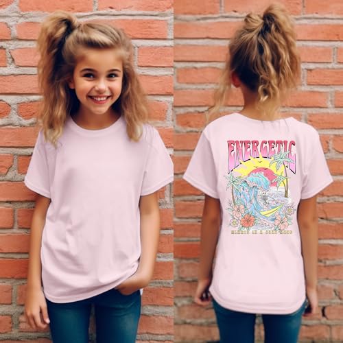 Image of Cute Letter Shirts for Girls Beach Graphic Tee Preppy Shirt Kids Summer Cotton Short Sleeve T Shirt Vacation Tops