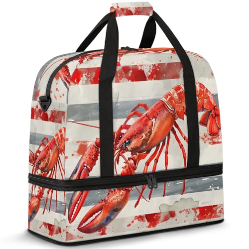 Large Weekender Overnight Bags Red Animal Shrimp Travel Duffel Bag for Women Men Gym Bag With Shoe Compartment Foldie Travel Tote Bag Carry On Personal Item Bag for Travel Gym Sports