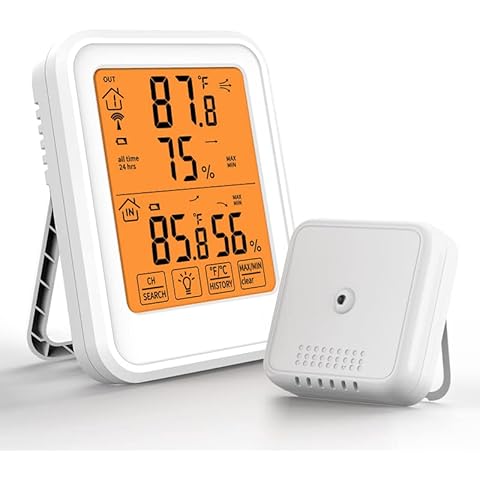 sainlogic LCD Digital Wireless Hygrometer Thermometer Indoor Outdoor Wireless Temperature and Humidity Monitor for Baby Room, Cellar, Office with Touchscreen Backlight, 328 Feet/100 Meter Range Cover