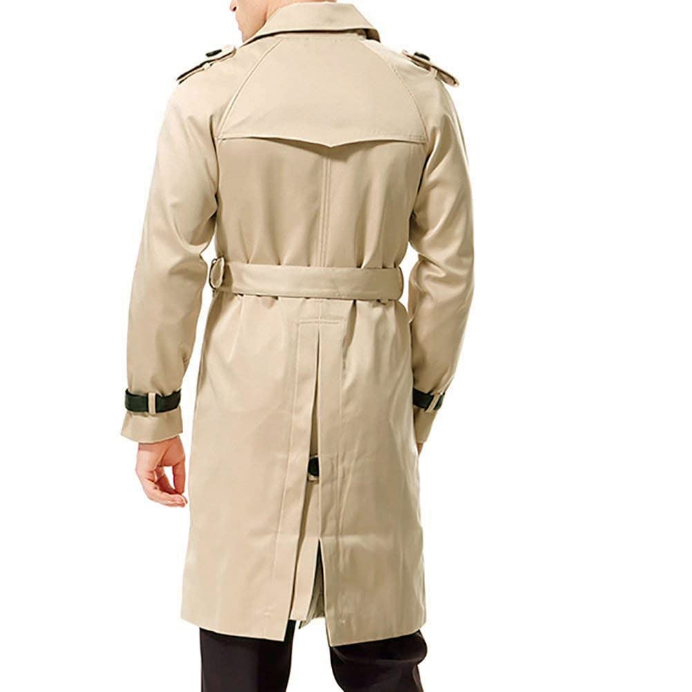 Herren Zweireihiger Trenchcoat mit Gürtel Revers Lang Mantel Business Jacke Frühling Übergangsjacke