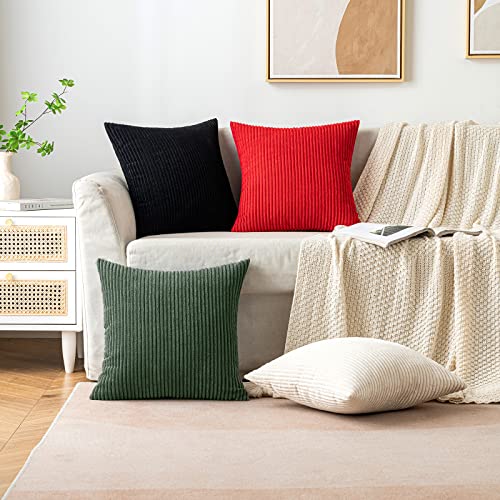 EMEMA Kissenbezug 40x40 cm Weihnachten Kordsamt Kissenbezüge Dekokissen Sofakissen Cord Kissenhülle Zierkissenbezug Kord Dekorative Weiche für Sofa Wohnzimmer Schlafzimmer 2er Set Dunkelgrün