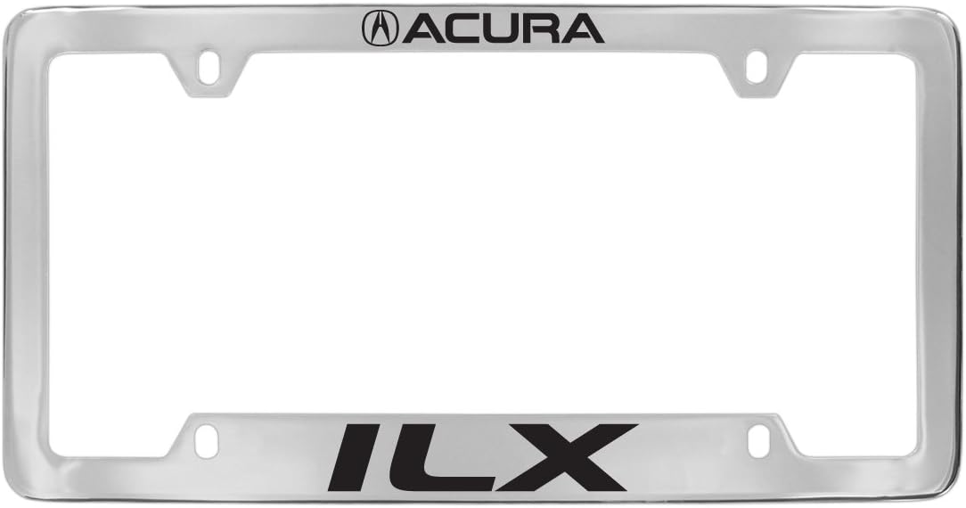 Acura ILX Black License Plate Frame. Silver Color Logo and Wordmark. 4-Hole Black Powder Coated Polished Zinc Metal for Harsh Weather. Standard US Size. Official Licensed Product.