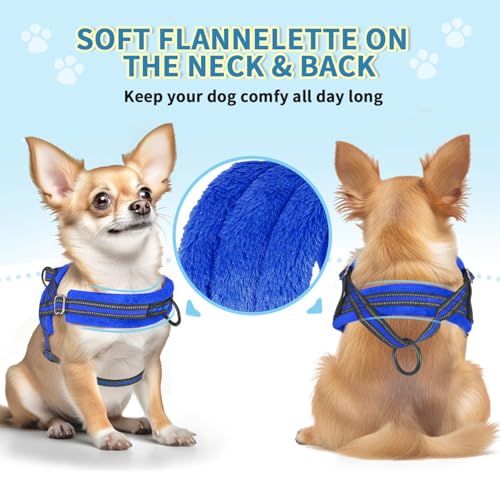 Lukovee No Pull Dog Harness and Leash Set, Soft Padded Small Dog Harness, Neck & Chest Adjustable Reflective Vest Puppy Harness with 4ft Lightweight Anti-Twist Dog Leash for Small Dogs (XXS, Blue) - Thumbnail 5