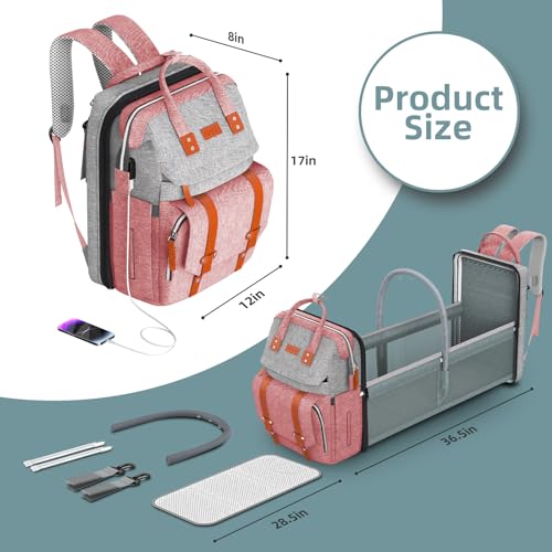 Image of ISMGN Diaper Bag Backpack with Changing Station, Large Diaper Bag, Baby Bag with Changing Station, Pink Diaper Bag, Pinkgray