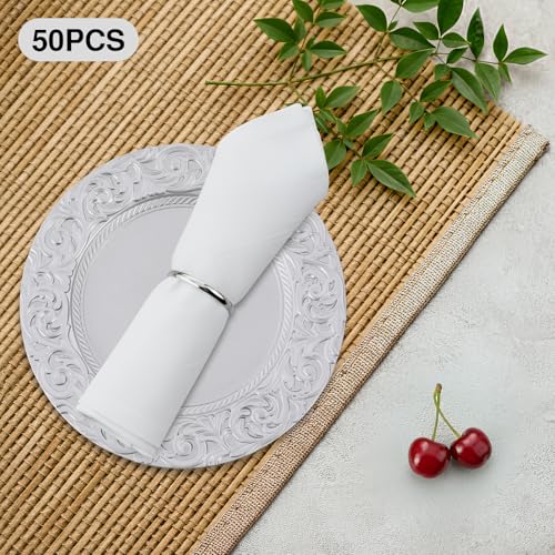 50 Platos Decorativos Redondos Plástico 13 Pulgadas Plateado miniatura 2