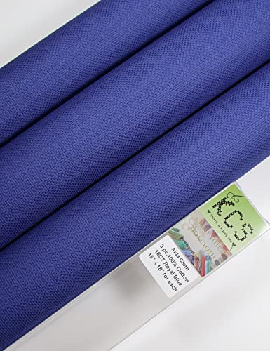 Image of KCS 3 pc of 15 inch x 18 inch Counted Cross Stitch Cotton Aida Cloth Needlework Rolled Fabric Box,18CT,Royal Blue