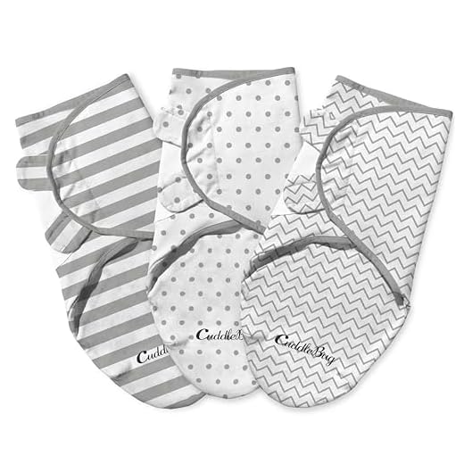 CuddleBug Justerbar babyfilt och sjal (fläckar och ränder), 3-pack (small/medium 0-3 månader gammal)