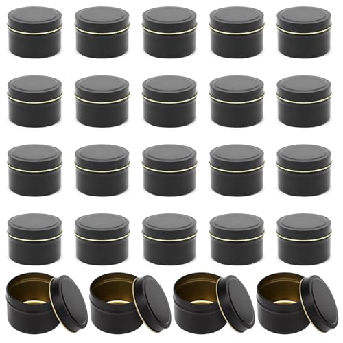 Tutamaz 24 Piezas Tarros de Vela para Hacer Velas, Recipiente de Latas de Metal Vacío con Tapas, 120ml Envases Vacíos para Velas DIY Set, Tarros para Hacer Velas o Velones (Negra)