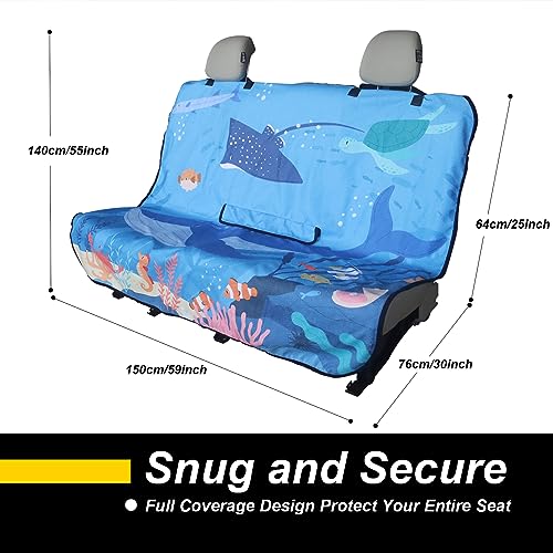 Image of Back Seat Cover for Car Trucks Van SUV Jeep,Waterproof Rear Bench Towel Seat Covers for Dogs and Kids,Automotive Backseat Protector (Seaworld)