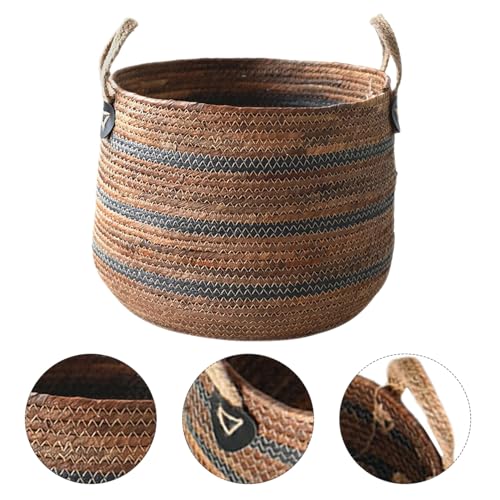 Panier linge tissé bicolore avec poignées pour le salon - 7