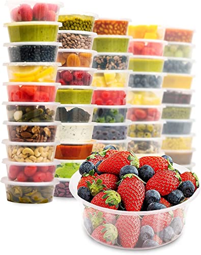 AVLASH® 50 Pack- 250ml / 8oz Round Stackable Plastic Food Sauce Containers With Lids - Reusable, Leakproof, Dishwasher & Microwave Safe, BPA Free Containers