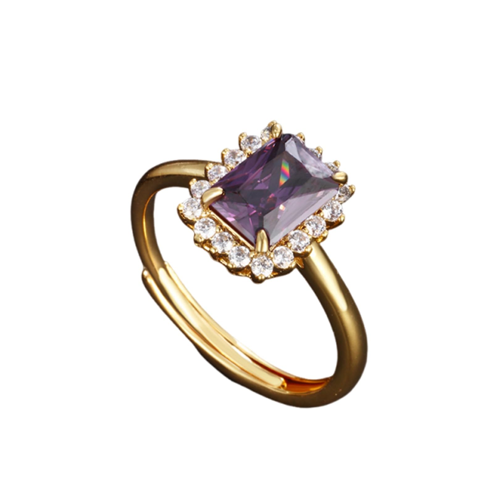 Anello da donna in oro 9 K/14 K/18 K, anello rettangolare con ametista a grappolo in vero oro