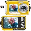 Waterproof Digital Camera Underwater Camera Full HD 2.7K 48 MP Video Recorder Selfie Dual Screens 16X Digital Zoom Flashlight Waterproof Camera for Snorkeling (Yellow)