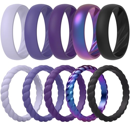 ThunderFit Silicone Rings for Her, Mix Women's Silicone Wedding Rings, 1.8mm Thick Rubber Engagement Rings Swivel & 5.5mm Classic Rings Combo