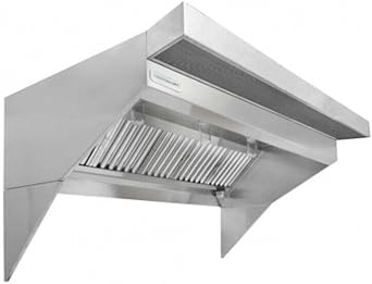 HOODMART 4 Low Ceiling Sloped Front Restaurant Hood with PSP Makeup Air | Includes Lights, Filters, Grease Cup, Hanging Brackets | Commercial Kitchen Equipment Made in USA
