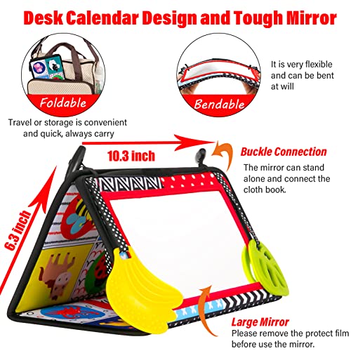 Tyseoome Tummy Time Mat, Baby Mirror,Infant Toys Baby Toys 3-6 7 8 9 10 11 12 Months,Newborn Toys Sensory Toy Montessori Sensory Crinkle Black And White Book Boys Girls Soft Floor Mirror #TOP1