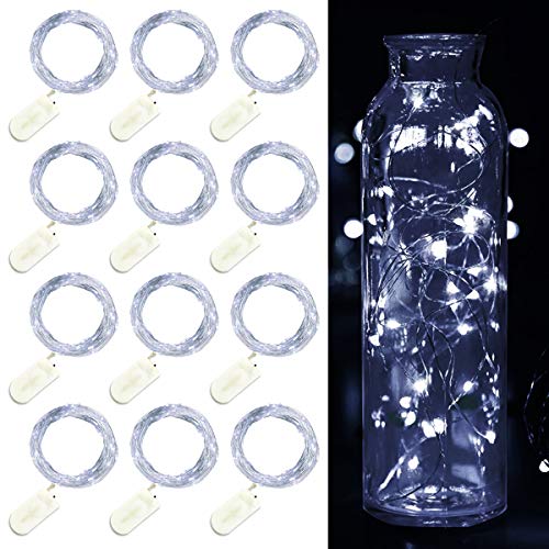 SuperDecor 12 Pack Christmas Fairy Lights Battery Operated 20 LED String Lights Copper Wire Lights, Waterproof Led Firefly Moon Lights for Wedding Party Centerpiece Tree Decoration, 6.5Ft White Lights