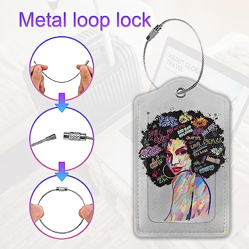 Black Girl Luggage Tag for Suitcase,African American Travel Luggage Cover with Privacy Cover ID Label & Stainless Steel Loop for Women4