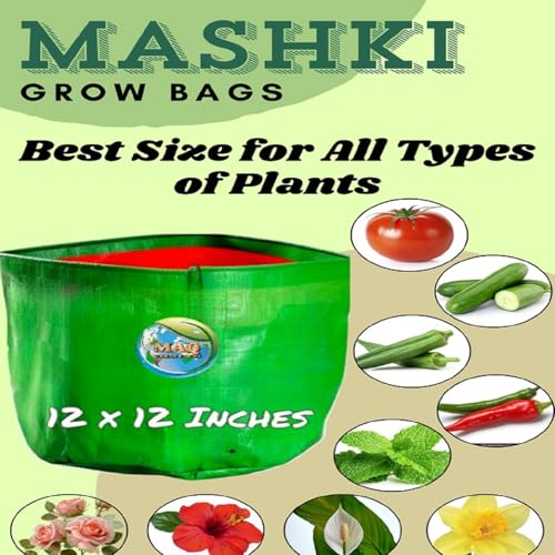 Image of MASHKI HDPE Grow Bags for Home, Terrace & Balcony Gardening - Big Size Vegetable Plant Grow Bags (15x15, 18 inchx18 inch & 24 inchx24 inch - Heavy Duty, UV Stabilized) (5, 12x12 Inches)
