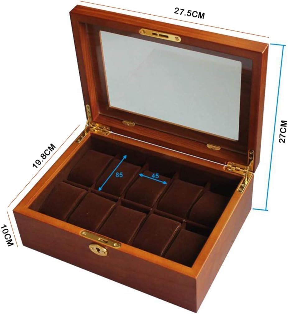 Caja de reloj de madera con 10 ranuras, caja de almacenamiento de lujo para joyas, organizador con 10 almohadas