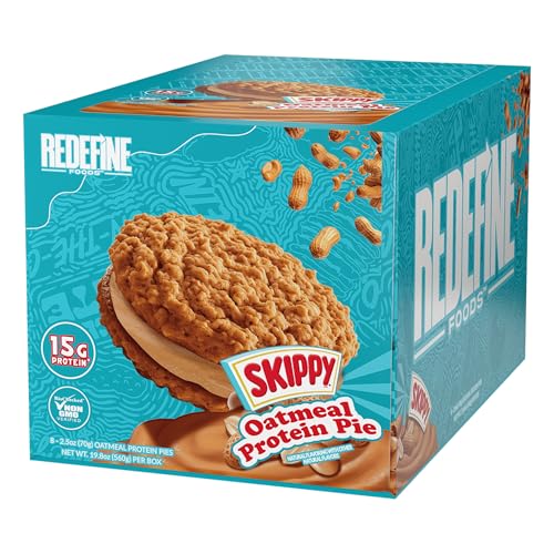 Redefine Foods Oatmeal Protein Pie SKIPPY Peanut Butter - 8 Count - 15g of Protein Per Serving - Non-GMO