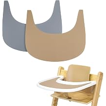 2 Pieces High Chair Placemat Silicone, Clean and Hygienic, Suitable for Tripp Trapp High Chair Tray Grey/Brown