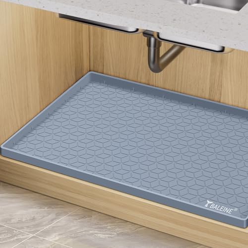 BALEINE 34''×22'' Under Sink Mat, Waterproof Food Grade Silicone Undersink Mat, Cabinet Shelf Drip Tray, Under Sink Liner for Kitchen, Bathroom (Blue)