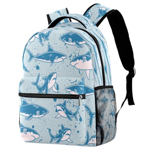 Sac à dos voyage décontracté motif requin bleu pour ados et filles