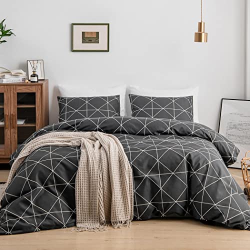 Lekesky Duvet Cover Set Queen Size, Geometric Printed Bedding Sets, Reversible Duvet Cover Set With Zipper Closure And Corner Ties 3 Pcs (1 Duvet Cover 90X90 Inches) #TOP29