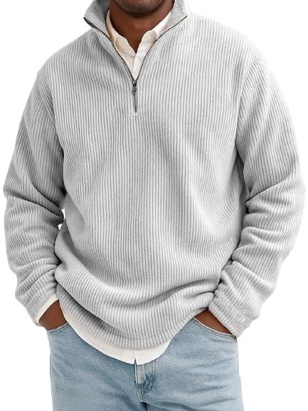 Mokaloha Mens Shirts Quarter Zip Sweatshirt Men's Stylish Quarter-Zip Corduroy Ribbed Polo Sweatshirt3